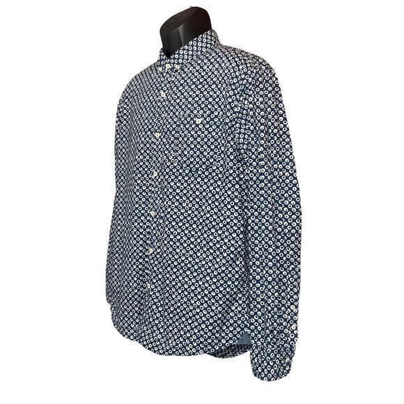 7 Diamonds Blue Design Shirt Flip Cuff Long Sleeve Button Up Chest Sz 44”/ L-30” - Picture 2 of 13